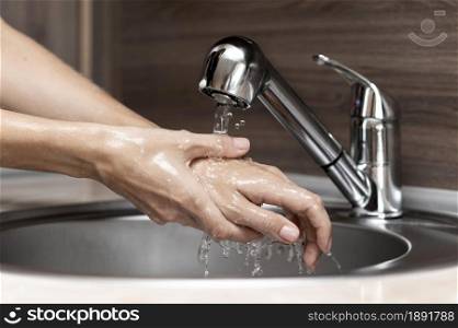 woman washing hands sink. Resolution and high quality beautiful photo. woman washing hands sink. High quality and resolution beautiful photo concept