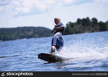 Woman waterskiing