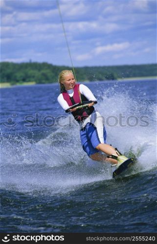 Woman waterskiing