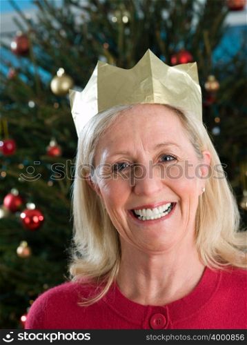 Woman wearing a party hat