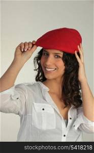 Woman wearing a red beret