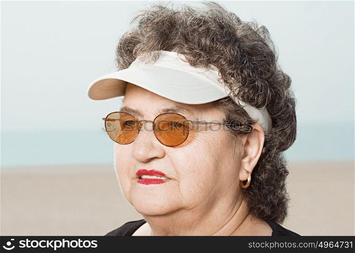 Woman wearing a sun visor
