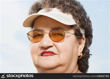 Woman wearing a sun visor