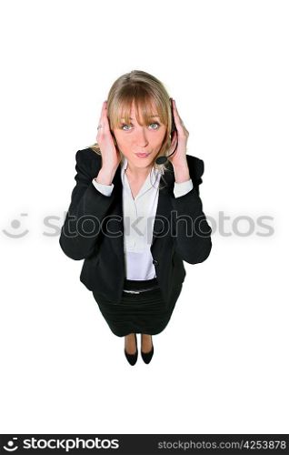 Woman wearing a telephonist headset
