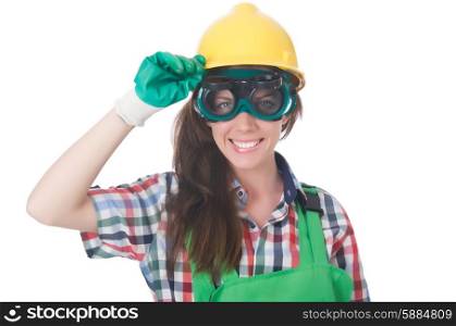 Woman wearing goggles in safety concept