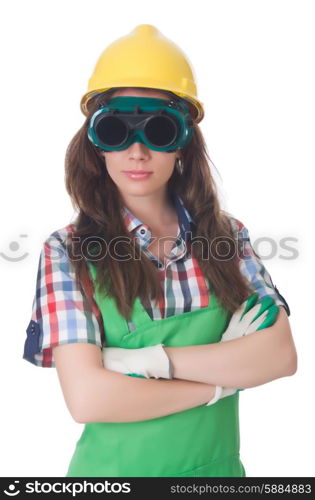 Woman wearing goggles in safety concept