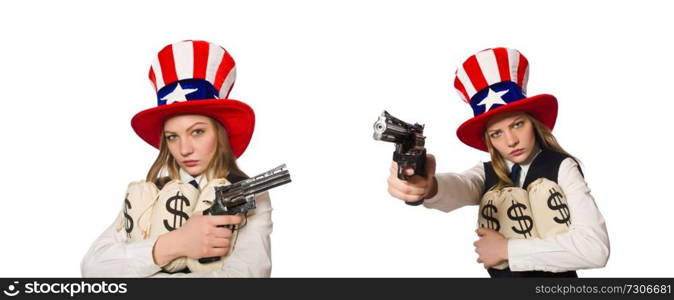 Woman wearing hat with american symbols 