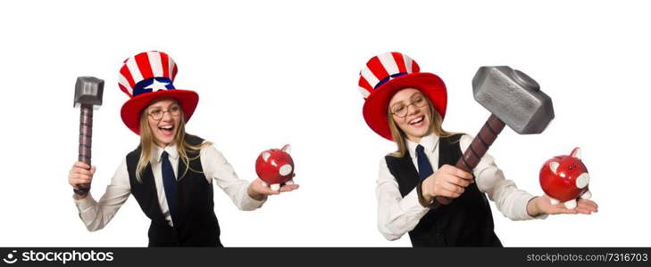 Woman wearing hat with american symbols 