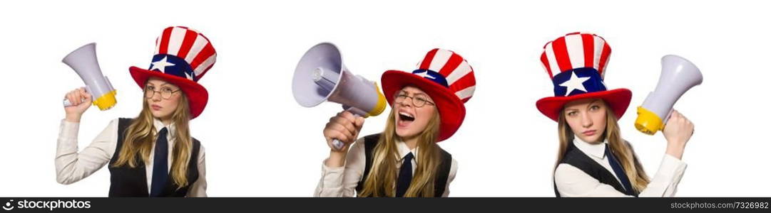 Woman wearing hat with american symbols 