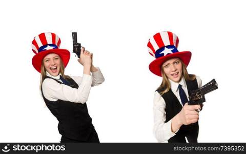 Woman wearing hat with american symbols 