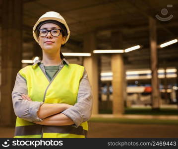 woman wearing neon vest