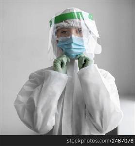 woman wearing protective suit