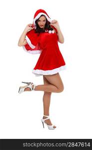 Woman wearing provocative Christmas outfit
