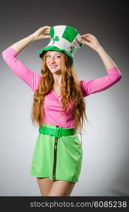 Woman wearing saint patrick hat