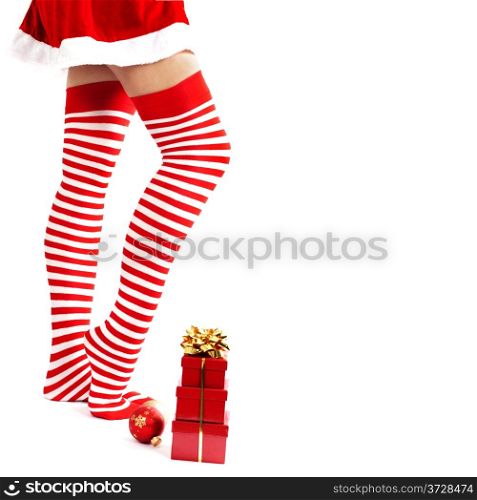 Woman wearing santa little helper costume