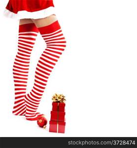 Woman wearing santa little helper costume