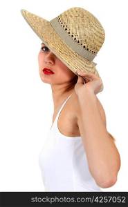 Woman wearing straw hat