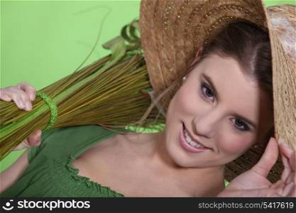 Woman wearing straw hat