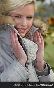 Woman wearing warm clothing