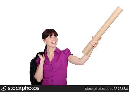 Woman with a cardboard tube