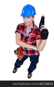 Woman with a cordless screwdriver