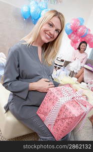 Woman with a Gift at Baby Shower