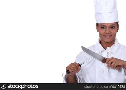 Woman with a kitchen knife