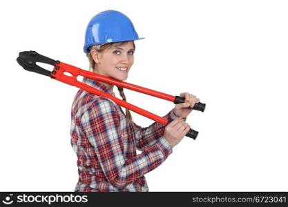 Woman with a pair of boltcutters
