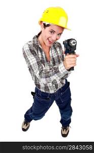 Woman with a power drill