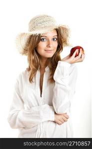 Woman with a red apple