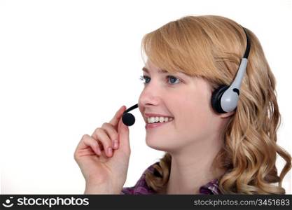 Woman with a telephone headset