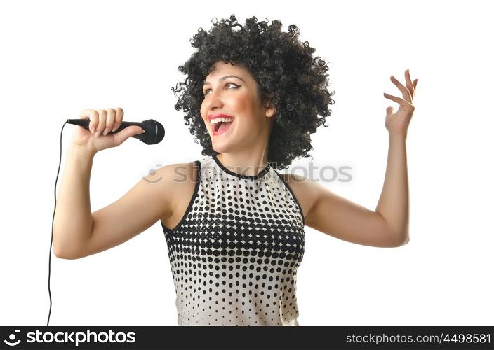 Woman with afro haircut on white