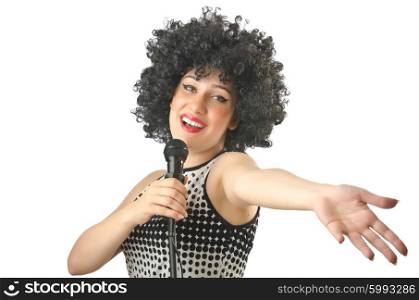 Woman with afro haircut on white