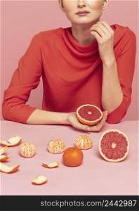 woman with assortment fruits