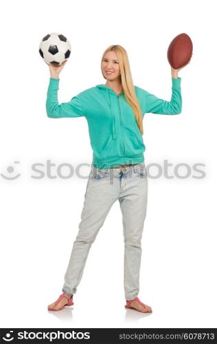Woman with balls isolated on white