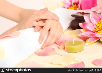Woman with beautiful hands after a manicure
