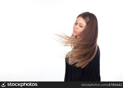 Woman with beauty long blonde hair isolated on a white background