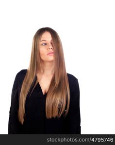 Woman with beauty long blonde hair isolated on a white background