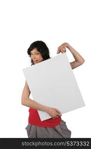 Woman with blank advertising panel
