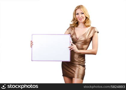 Woman with blank message board