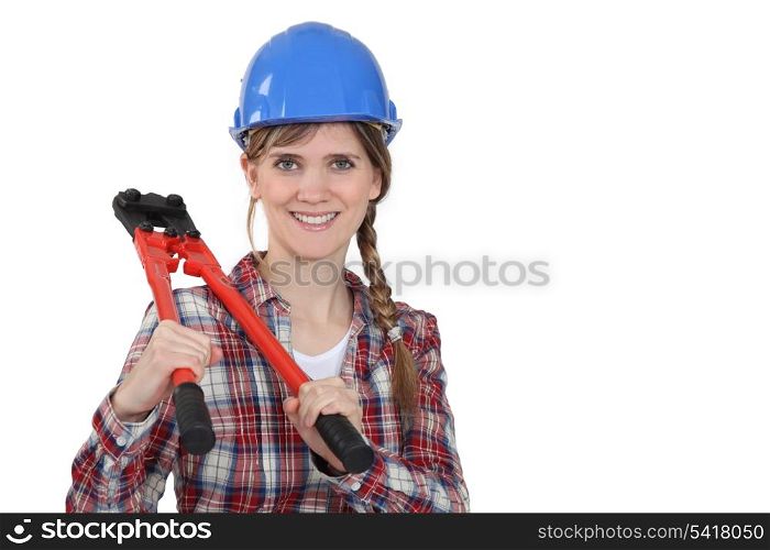 Woman with bolt cutters