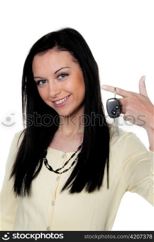 woman with car keys and driver&acute;s license. test