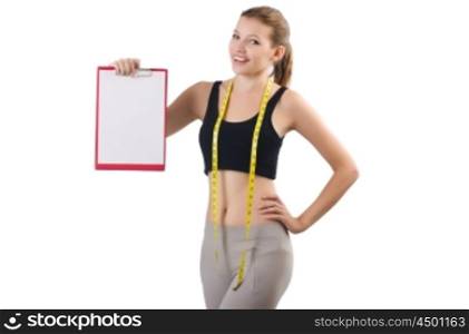 Woman with centimeter and paper binder