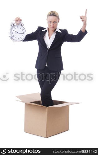 Woman with clock in the box