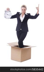 Woman with clock in the box