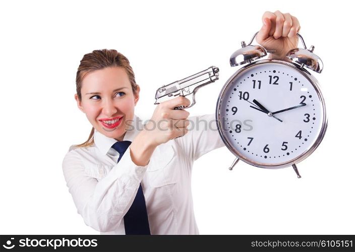 Woman with clock killing the time