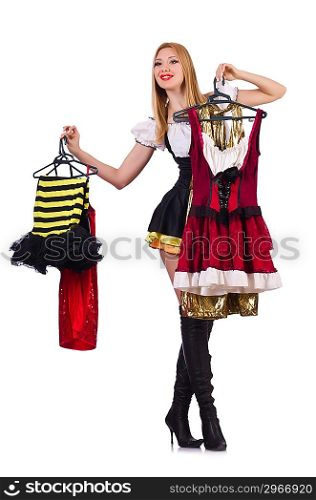 Woman with clothing on hangers