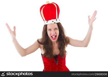 Woman with crown isolated on white