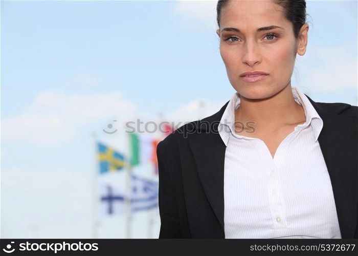 woman with flags