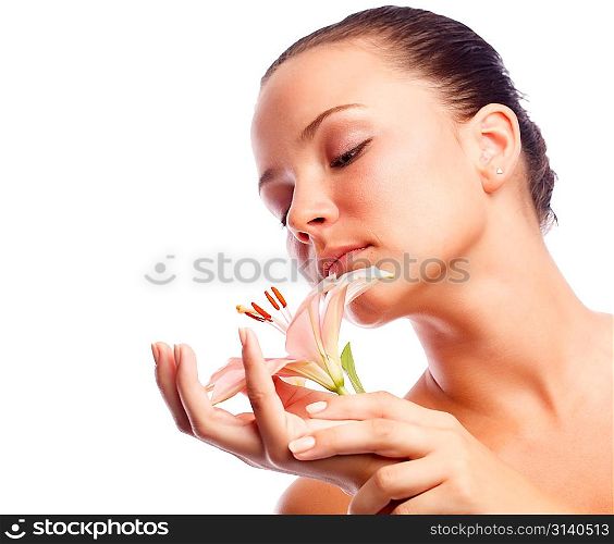 Woman with flower in hands